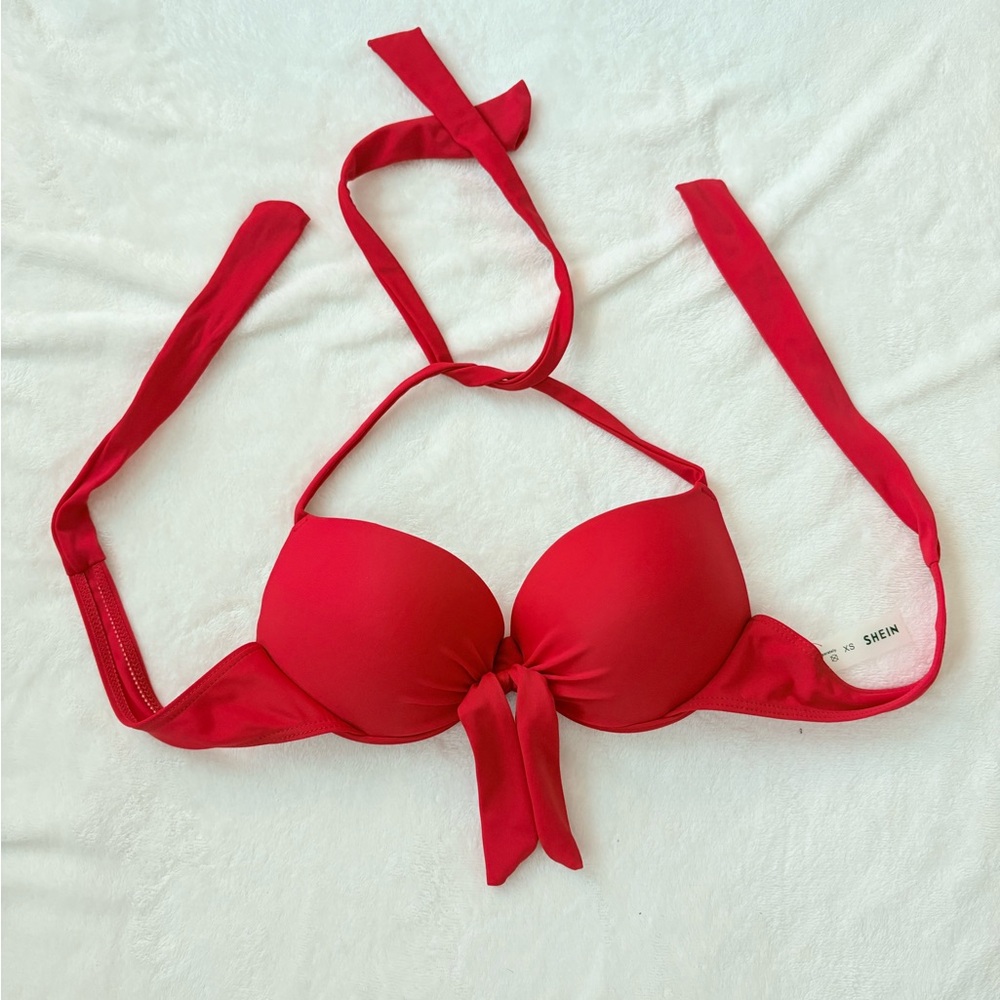 SHEIN Red Halter Bikini Top with Push-Up Support